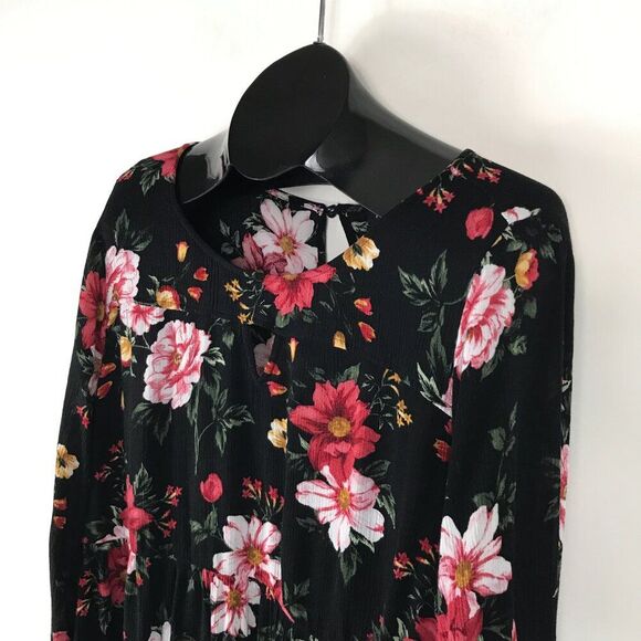 Torrid Babydoll Gauze Keyhole Front Tunic Top Women's Plus 3/3X Black Floral - Picture 3 of 13
